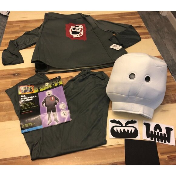 lego inspired Mr. Blockhead Zombie lego Boy's Halloween Costume  sz 12/14 - Picture 2 of 11